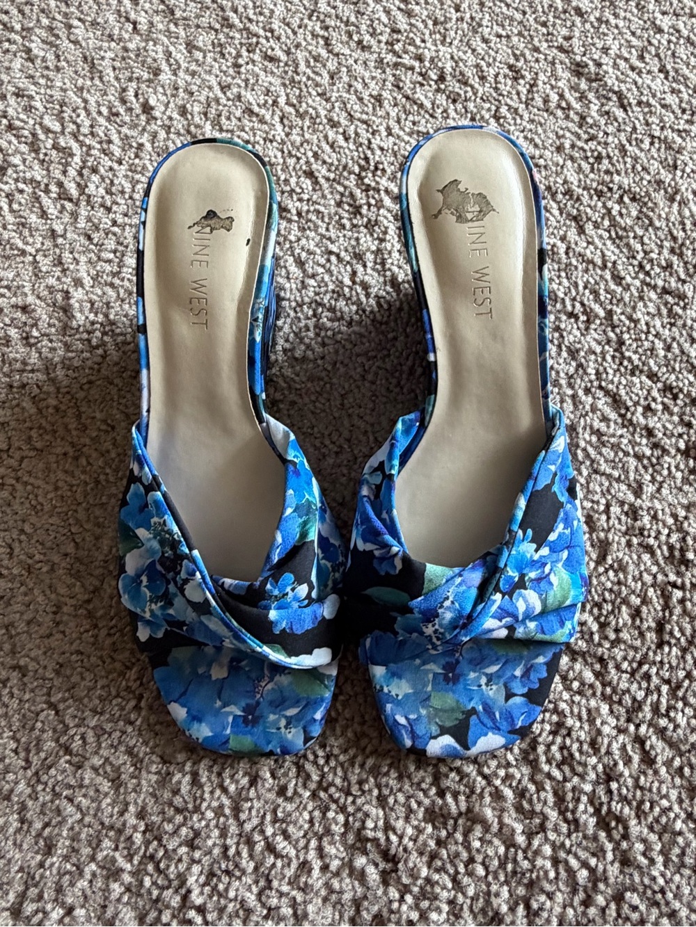 Nine West Blue Floral Slide Wedge Sandals
